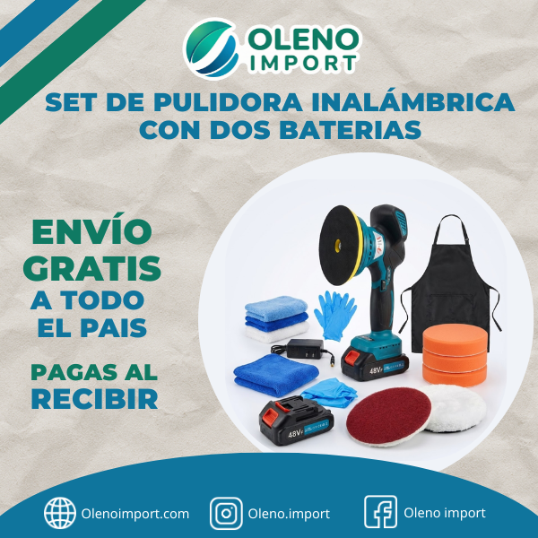 Pulidora inalámbrica 21V para autos, 6000 RPM. Incluye 2 baterías 4.0Ah. Ideal para pulir, encerar y eliminar arañazos.